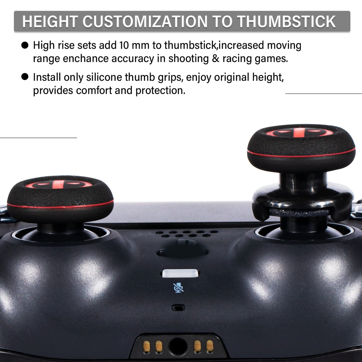 Playrealm FPS Thumbstick Extender & Printing Rubber Silicone Grip Cover 2 Sets for PS5 & PS4 Controller (Immortal)