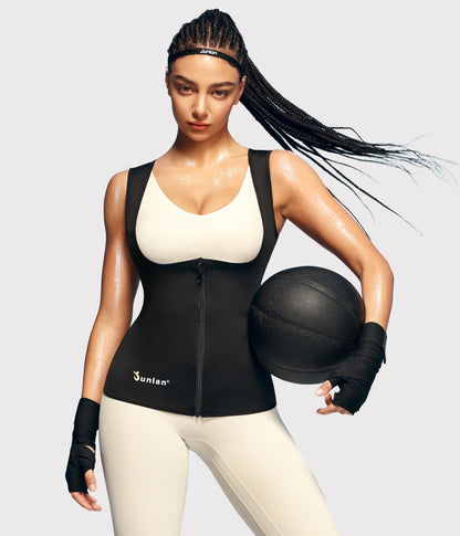 Junlan Sauna Suit for Women Waist Trainer Vest Sweat Tank Top Shaper for Women with Zipper (Blue, X-Large)