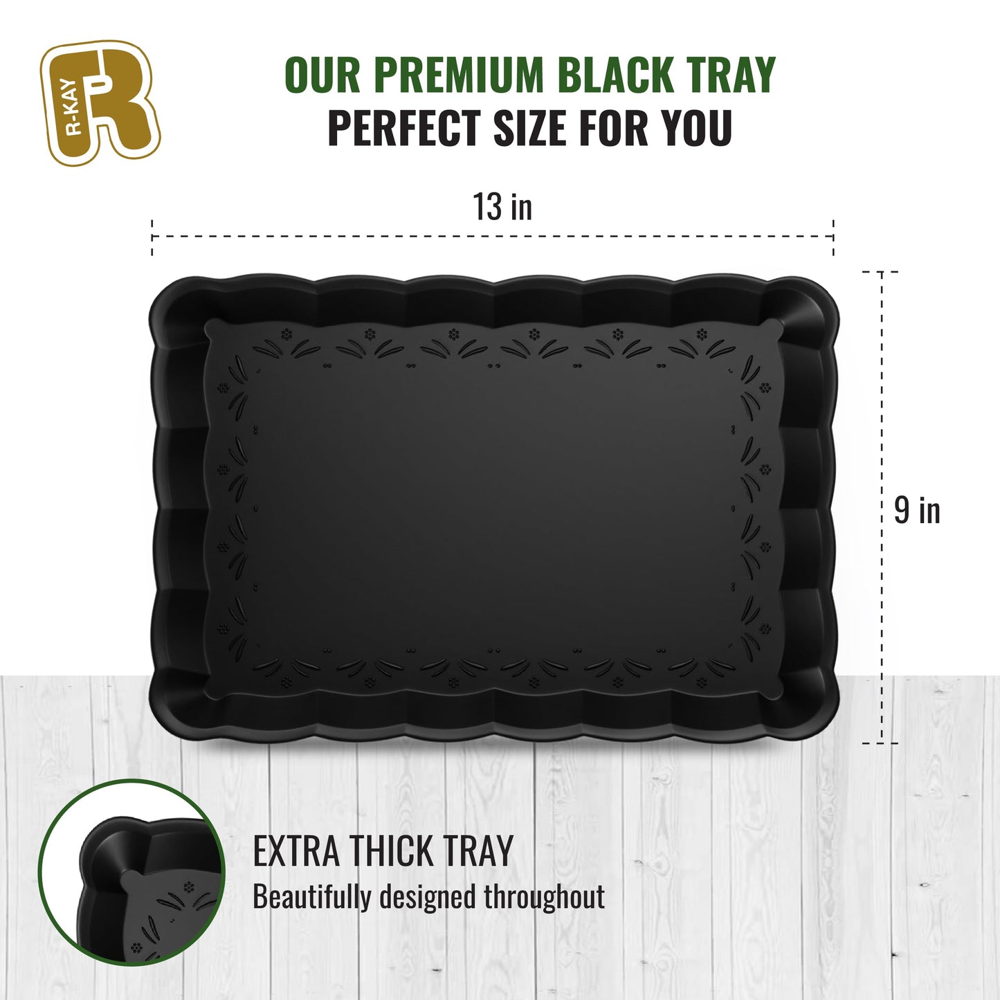 6 Pack Black Plastic Serving Trays - 9 x 13 Party Serving Trays and Platters - Black Serving Tray - Serving Platter Tray for Party