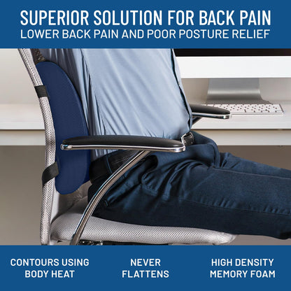 Everlasting Comfort Lumbar Support Pillow for Office Chair - Memory Foam Back Cushion for Chair, Car, Couch - Lumbar Pillow Promotes Better Posture, Back Pain Relief - Ideal for Gaming and Desk Chairs
