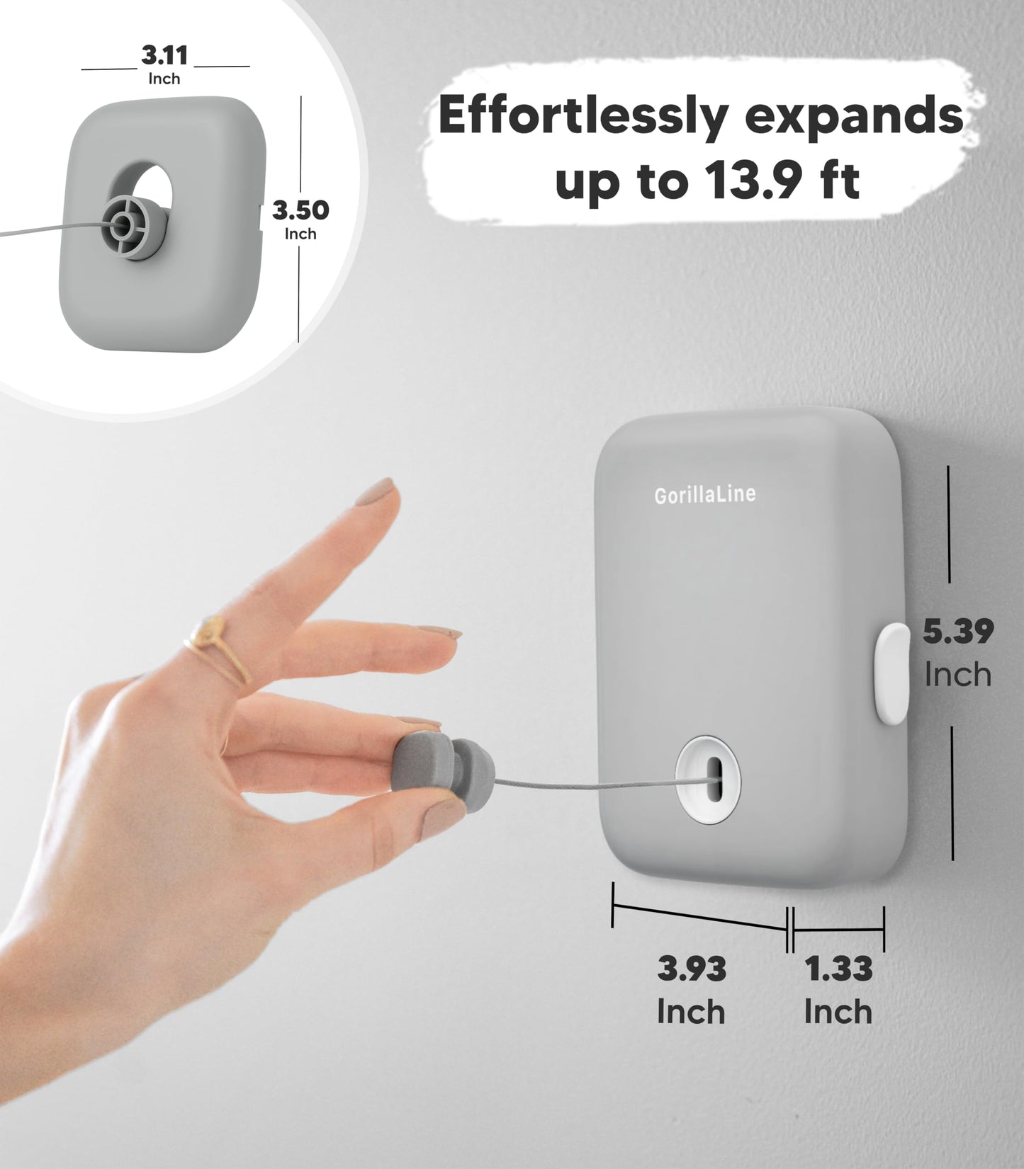 GorillaLine - Retractable Clothesline Indoor Outdoor Clothes Line | Heavy Duty Clothes Drying Laundry Line | Wall Mounted Drying Rack Clothing Line | Retracting Hanging | Lock to Prevent Sagging Gray