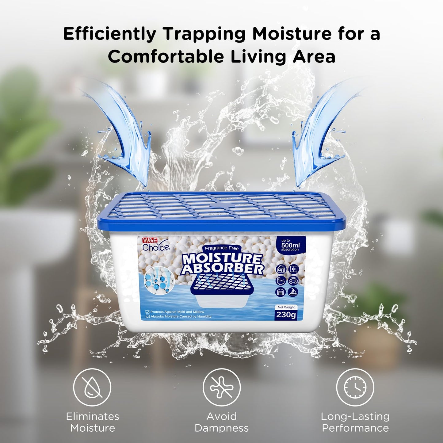 W&E Choice Moisture Absorbers, Portable Humidity Absorber Boxes for Your Bathroom, Closet & Car, Dehumidifier with Fragrance Free, 6 Pack