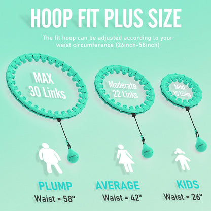 JKSHMYT Weighted Hula Circle Hoops for Adults Weight Loss, Infinity Fit Hoop Plus Size, 30 Detachable Links, Exercise Hoop for Women and Beginners (Cyan)