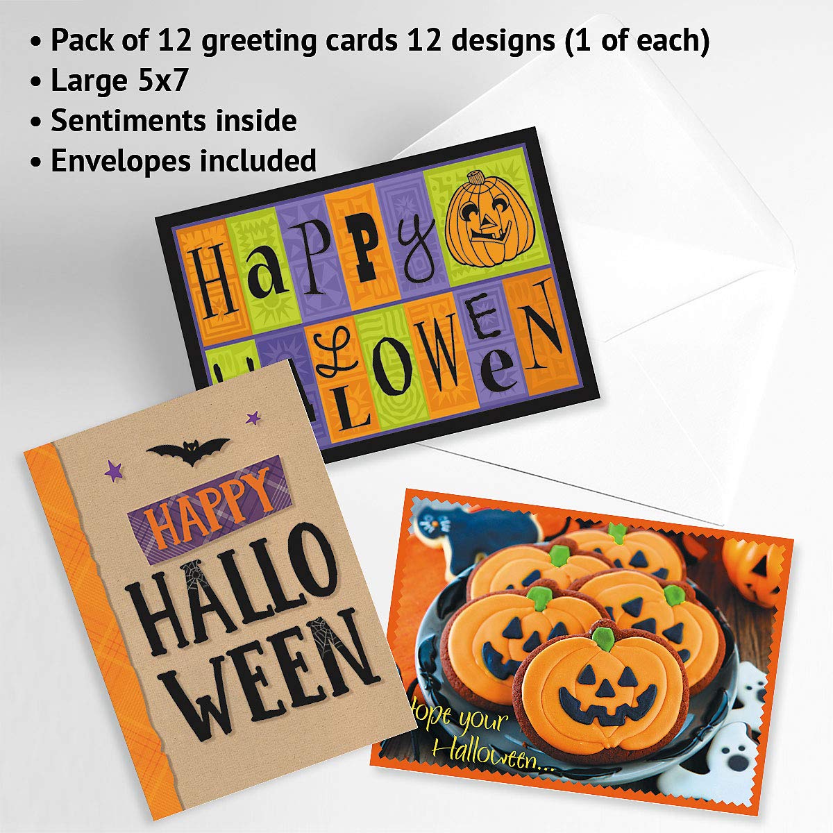 Current Halloween Greeting Cards Set - Themed Holiday Card Variety Value Pack, Set of 12 Large 5 x 7-Inch Cards, Assortment of 12 Unique Designs, Envelopes Included