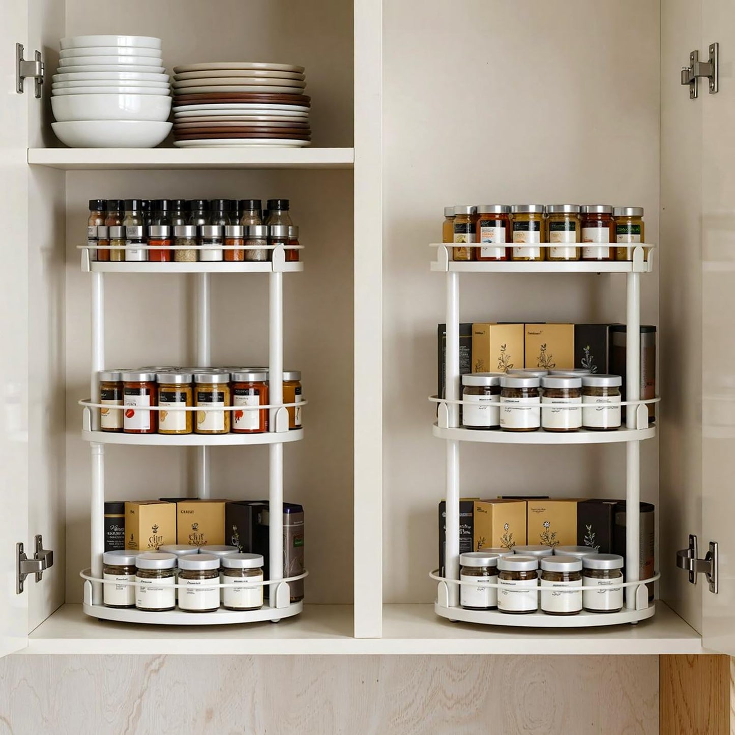 3-Tier Lazy Susan Organizer, Rotating Spice Rack, Spinning Organizer, Industrial Turntable Spice Rack Organizer for Cabinet, Kitchen Countertop, Pantry, Rustic Brown and Black SR23BR