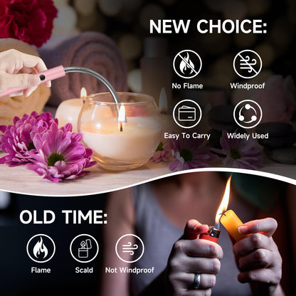 Flame bird 2 Pack Electric Candle Lighter Flameless Arc Windproof Flexible Long Neck USB Rechargeable Lighter for BBQ Grill Fireworks Camping. (Rose Gold)