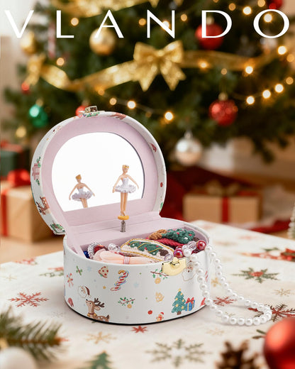 Vlando Christmas Gifts for Girl, Musical Jewelry Box for Girls, Small Kid Music Box with Ballerina, Gifts for Girls Kids - Christmas White
