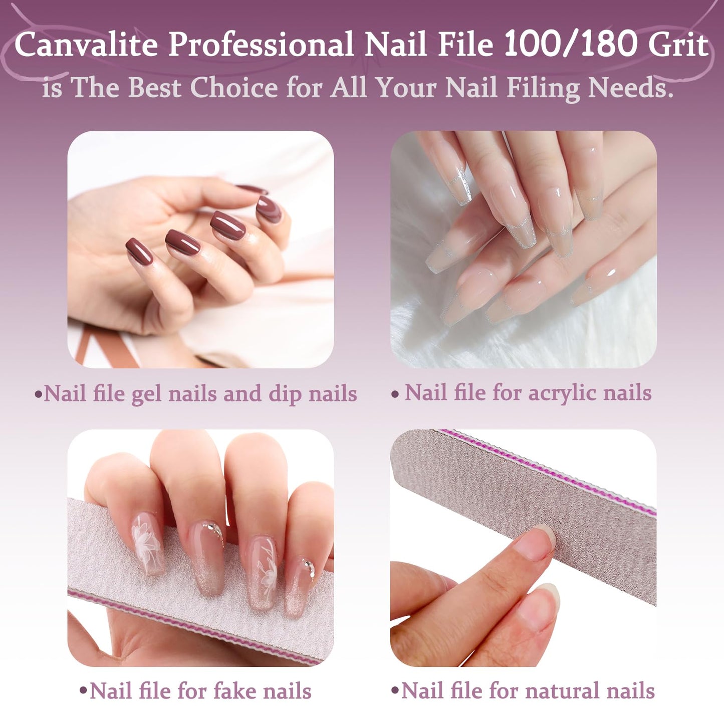 HeeYaa Nail File 12 PCS Professional Reusable 100/180 Grit Double Sides Washable Nail File Manicure Tools for Poly Nail Extension Gel and Acrylic Nails Tools Suit for Home Salon