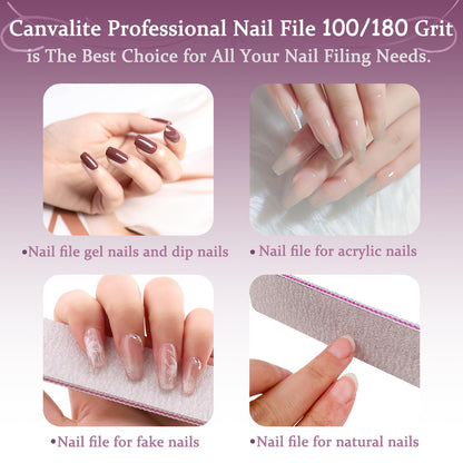 HeeYaa Nail File 12 PCS Professional Reusable 100/180 Grit Double Sides Washable Nail File Manicure Tools for Poly Nail Extension Gel and Acrylic Nails Tools Suit for Home Salon