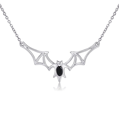 DAOCHONG 925 Sterling Silver Gothic Vampire Bat Pendant Necklace Jewelry for Women