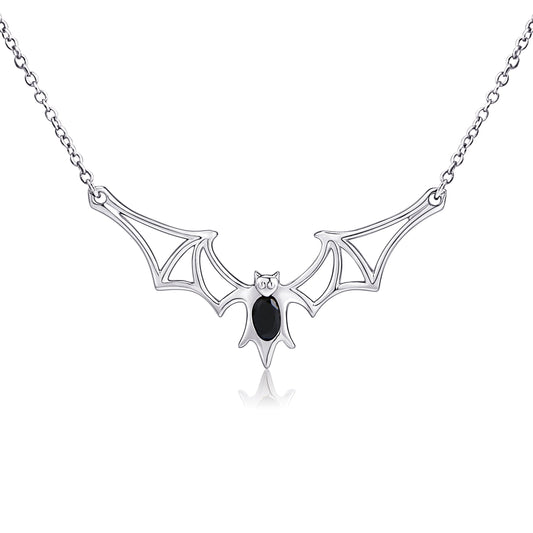 DAOCHONG 925 Sterling Silver Gothic Vampire Bat Pendant Necklace Jewelry for Women