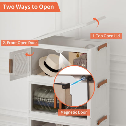 Fixwal 44QT Stackable Storage Bins with Lid, Closet Organizers and Storage with Lockable Wheels, Plastic Foldable Box Containers for Cabinet, Office, Bedroom Organization, 3 Pack Cubes