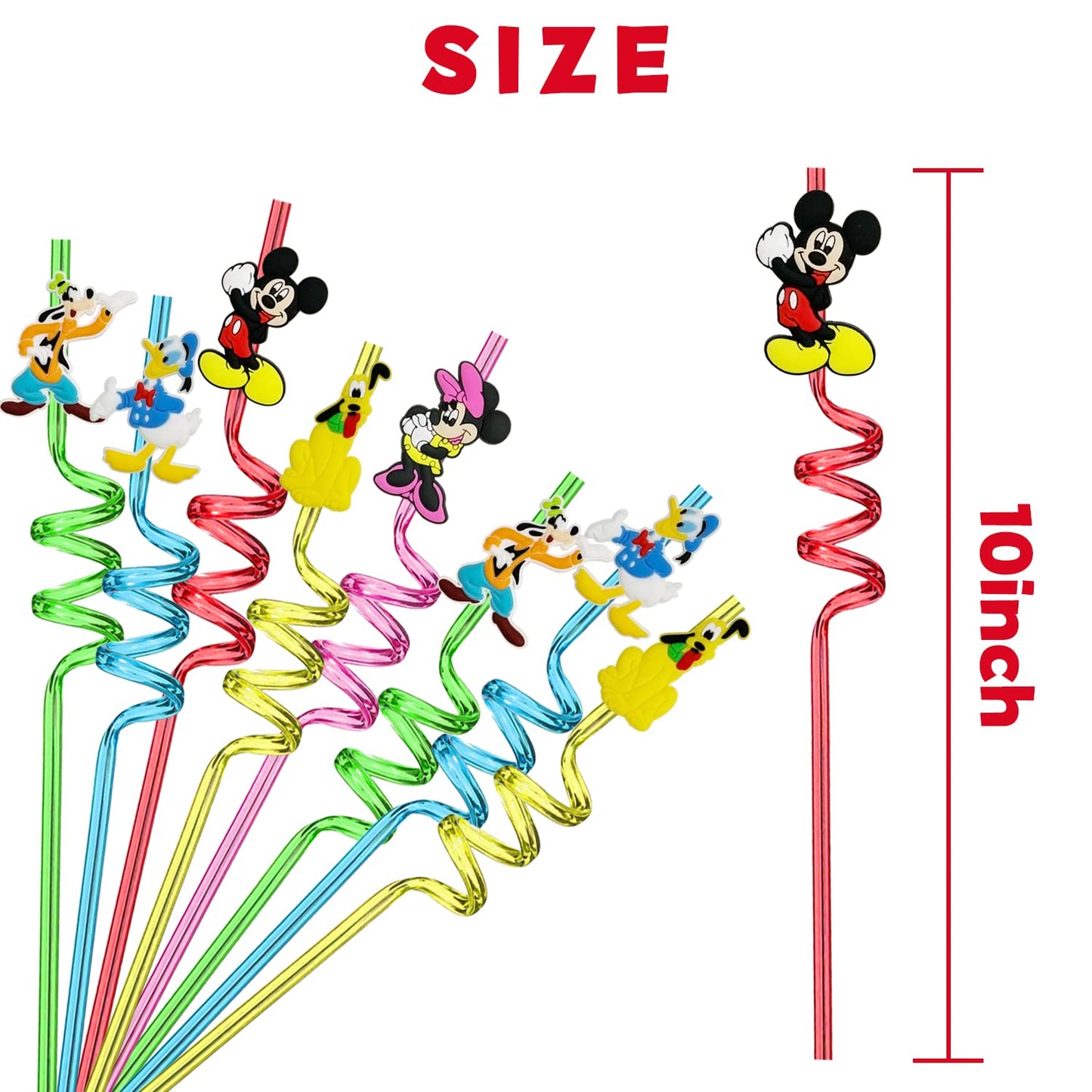25pcs Mouse Straws Mouse Party Supplies Favors With 2pcs Cleaning Brush Plastic Reusable Straws Birthday Party Supplies Toys For Boys Girls Kids