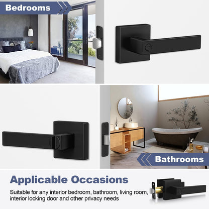 Estmoon 5 Pack Matte Black Door Handles Interior Door Knobs, Home Improvement Keyless Privacy Door Lock, Heavy Duty Zinc Alloy 2.07 lb Door Leverset for Bedrooms Bathrooms