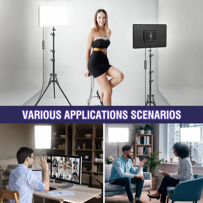 2-Pack LED Video Light Kit with 63'' Tripod Stand, Icceue 2500K-8500K Dimmable Studio Light Photography Panel Lighting for Video Recording Game Live Streaming Podcast YouTube Filming, Phone Holder