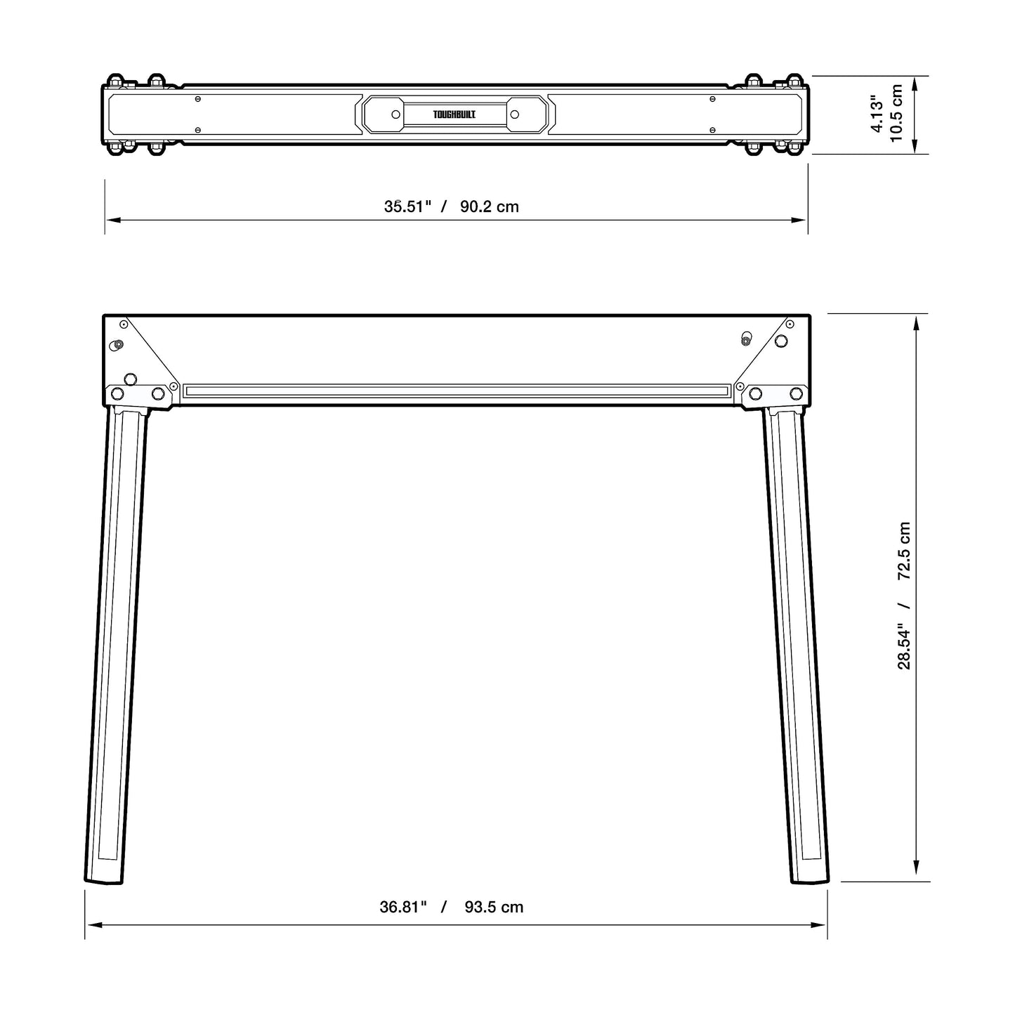ToughBuilt - Folding Sawhorses/Jobsite Table - Sturdy, Durable, Lightweight, Heavy-Duty, 100% High Grade Steel, 1100lb Capacity, Easy Carry Handle - (TB-C300-2) - 2 Pack
