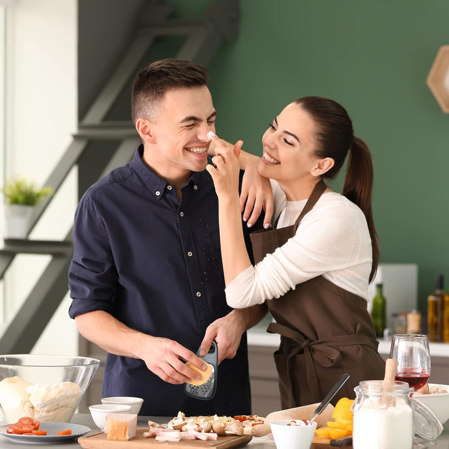 Kitchen Gadgets Set 5 Pieces, Space Saving Cooking Tools Kitchen Accessories - Fruit/Vegetable Peeler, Cheese/Chocolate Grater, Bottle Opener, Pizza Cutter, Garlic/Ginger Grinder Gift Set (Black)