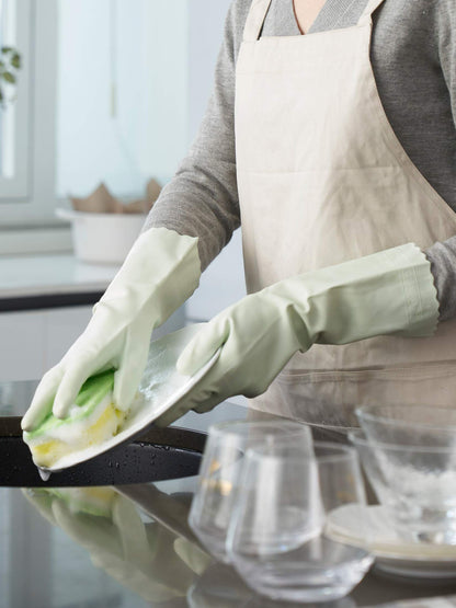 LANON wahoo Skin-Friendly Cleaning Gloves, Dishwashing Kitchen Gloves with Cotton Flocked Liner, Reusable, Non-Slip, Canary Green, Medium