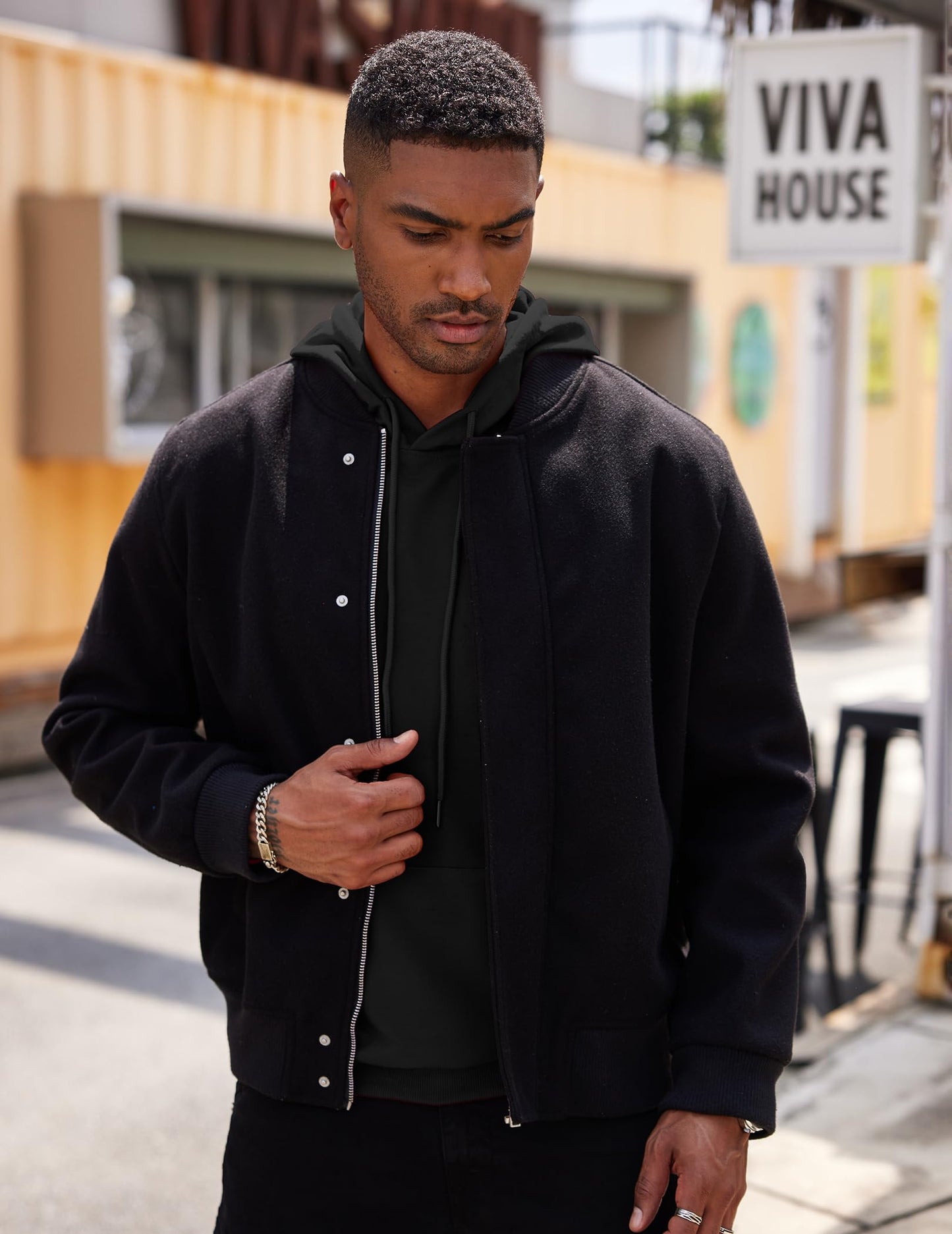 COOFANDY Mens Black Hoodie Long Sleeve Drawstring Casual Sweatshirt Workout Gym Hooded Pullover Black L