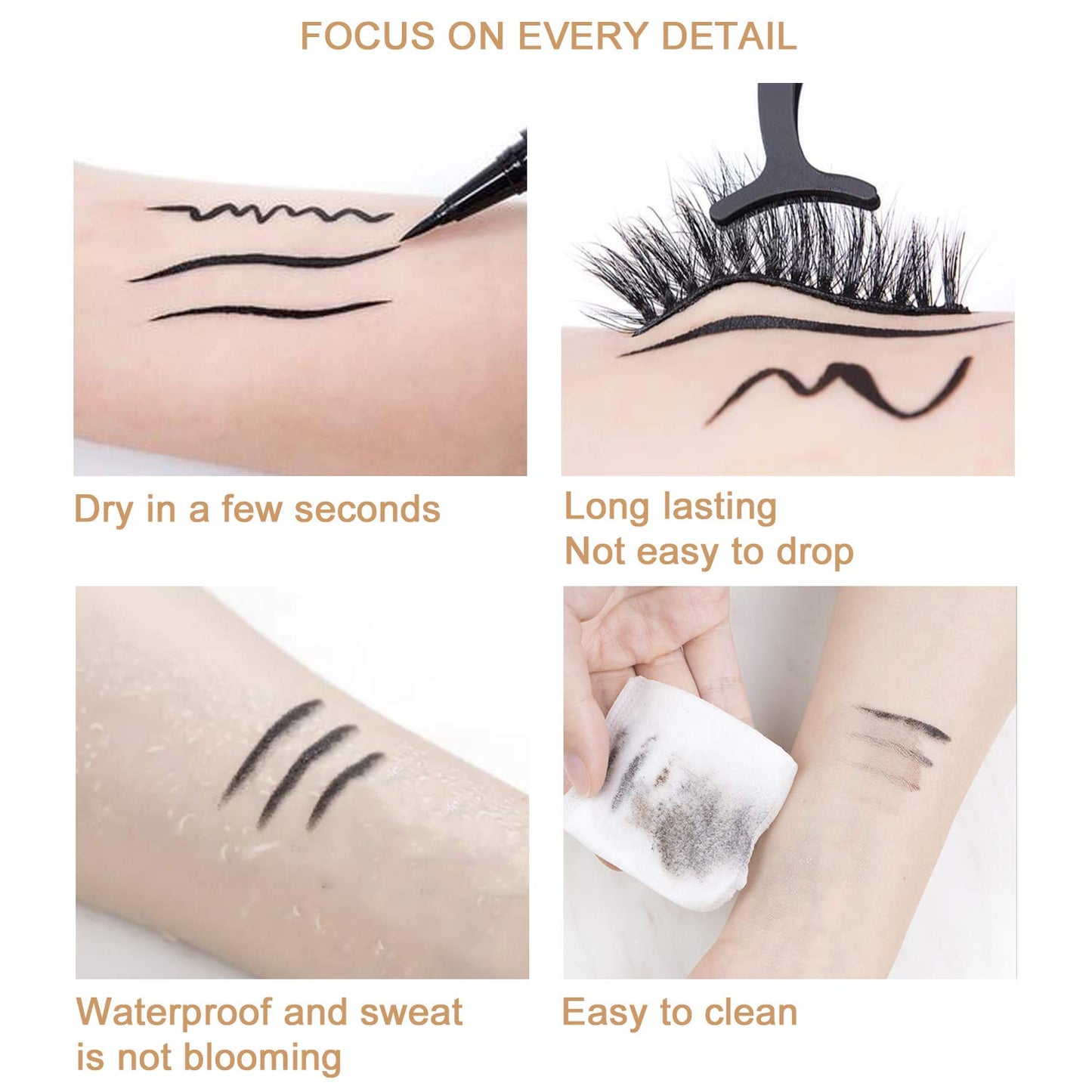 ICORIC Liquid Eyeliner Pen Waterproof, Magic Self-adhesive Long-Lasting Eyelash Glue Pen, Non Magnetic, No Blooming Quick Drying Magnetic Eye Liner Black Pack of 2