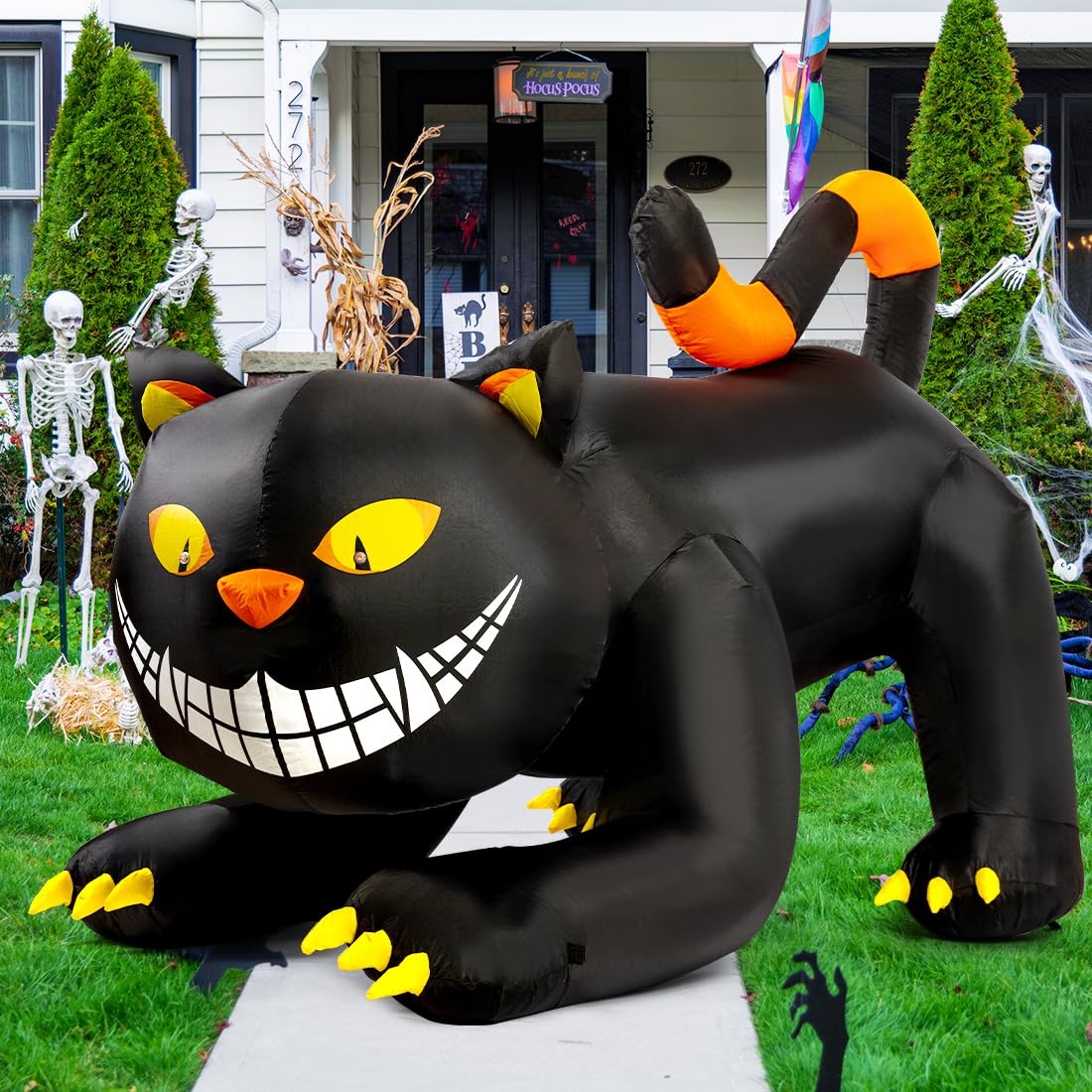 GOOSH 6 FT Halloween Inflatables Outdoor Black Cat with Shakable Head, Blow Up Yard Decoration with LED Lights Built-in for Holiday/Party/Yard/Garden