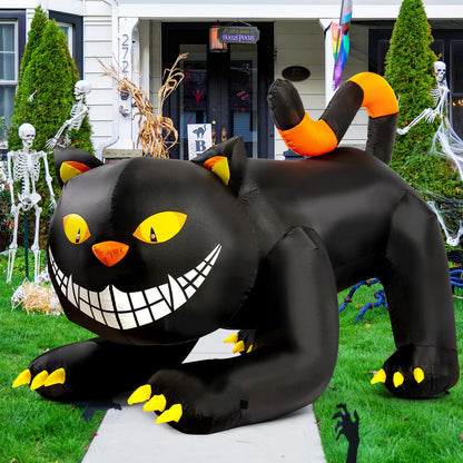 GOOSH 6 FT Halloween Inflatables Outdoor Black Cat with Shakable Head, Blow Up Yard Decoration with LED Lights Built-in for Holiday/Party/Yard/Garden