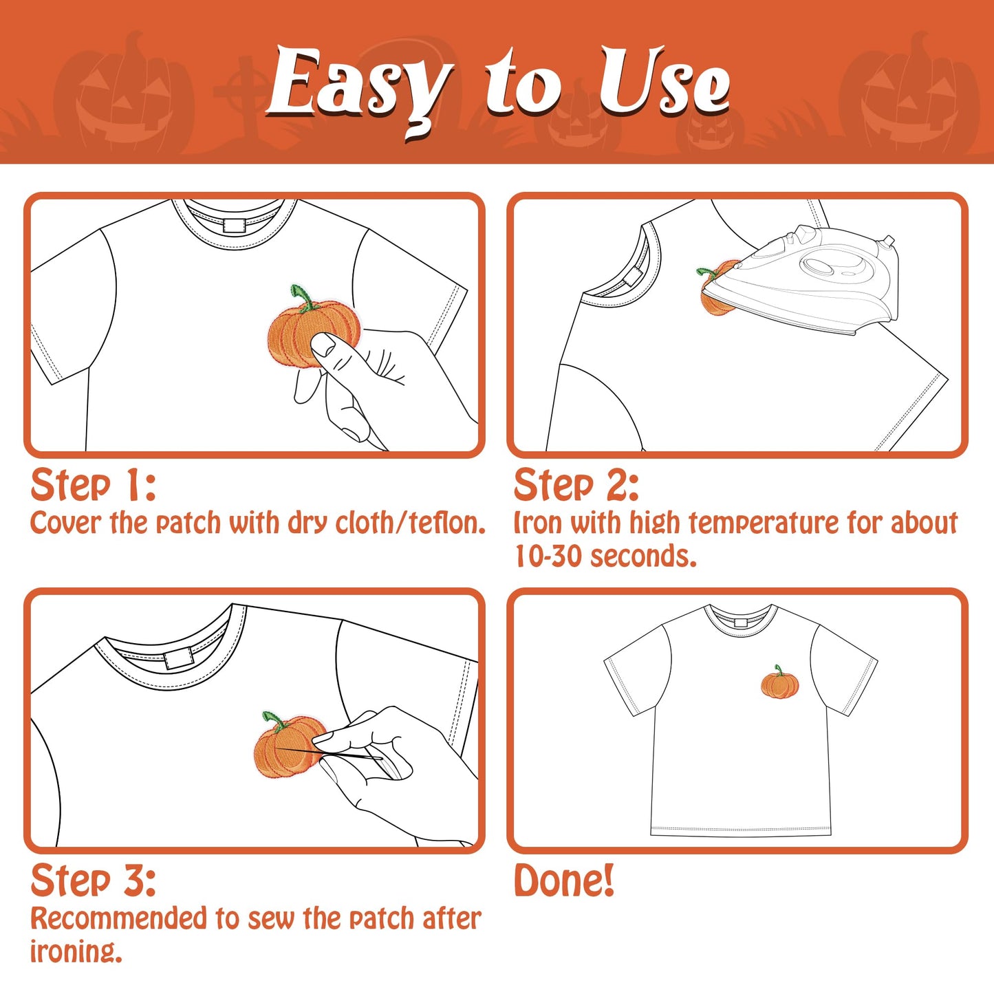 Kirako 8Pcs Pumpkin Iron on Patches Fall Thanksgiving Buffalo Plaid Leopard Stripe Dot Sew on Repair Embroidered Applique Autumn Harvest Halloween DIY Craft Accessories Gifts for Clothing Backpack Hat