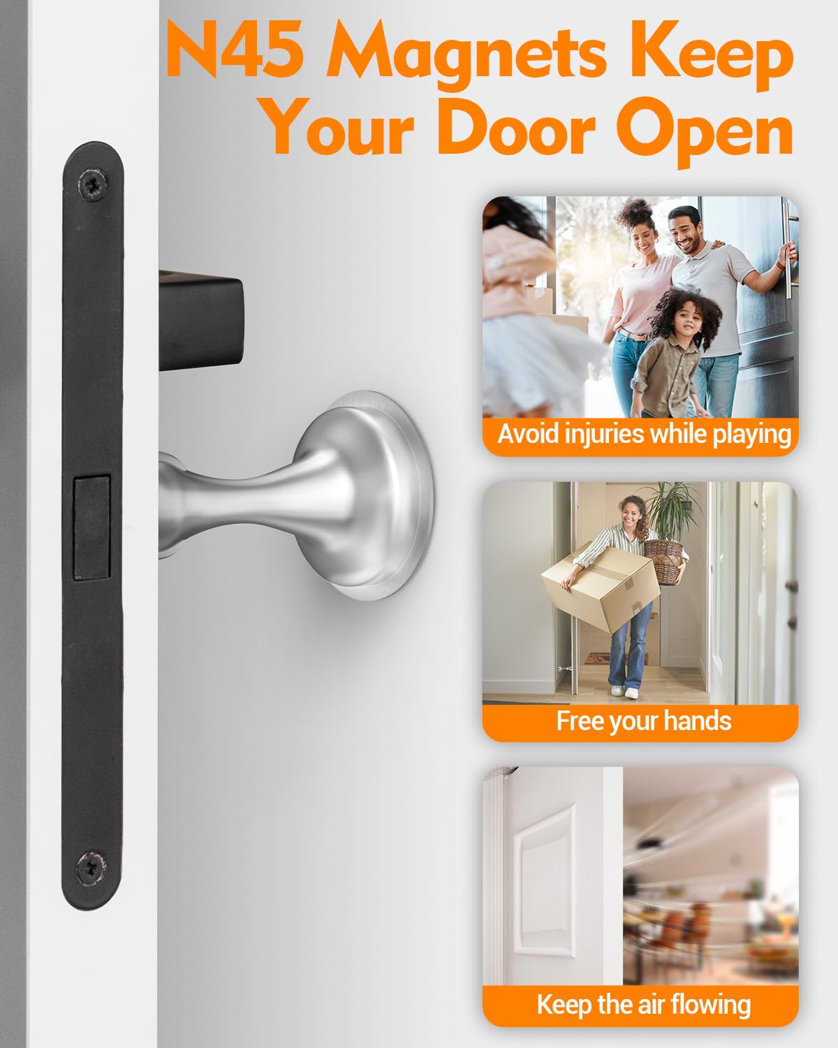 Door Stoppers, Magnetic Door Stop, Stainless Steel, 2 Pack Magnetic Door Catch, Double-Sided Adhesive Tape, No Drilling, Screws for Stronger Mount, Hold Your Door Open, for Wide Doors