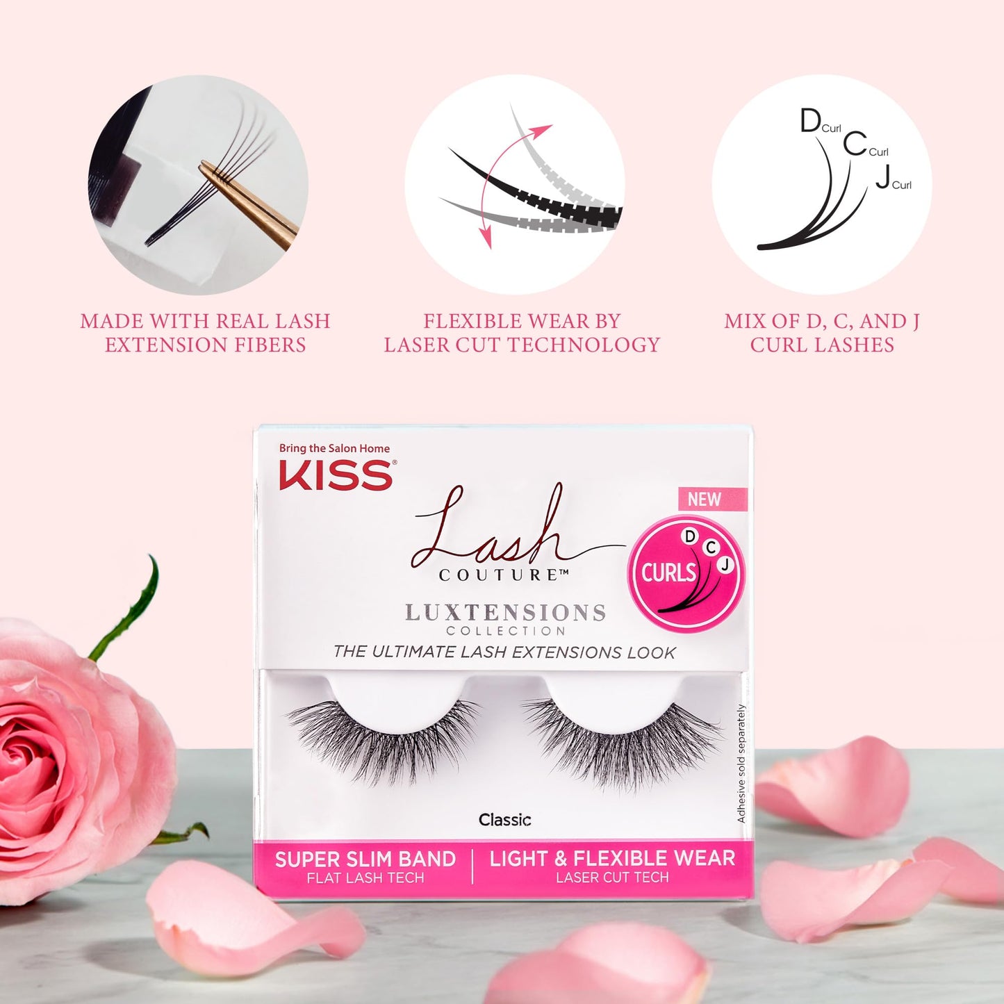 KISS Lash Couture Luxtensions Collection False Eyelashes Multipack, 'Volume Full Set', 14 mm, Super Slim Band, Light & Flexible Wear, Flat Lash & Laser Cut Technology, Includes 4 Pairs of Strip Lashes