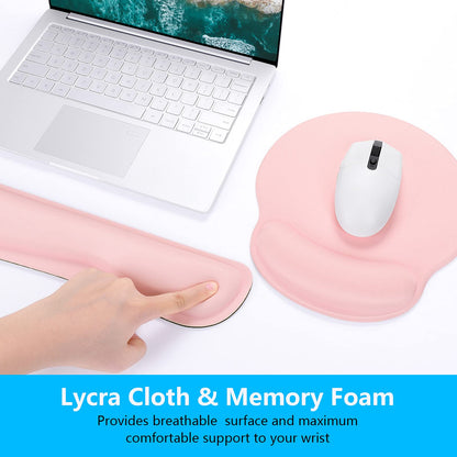 Dapesuom Keyboard Wrist Rest and Mouse Pad with Wrist Support, Cute Memory Foam Cushion for Keyboard and Mouse Set, Ergonomic Desktop Pad Rests with Non Slip Base for Easy Typing & Pain Relief, Pink
