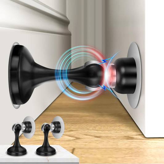 Crosize Magnetic Door Stoppers 2 Pack, Stainless Steel Door Stops for Wall and Floor Mounting, Door Holder Keep Door Open, No Drilling Door Stop with Adhesive Tapes, Black