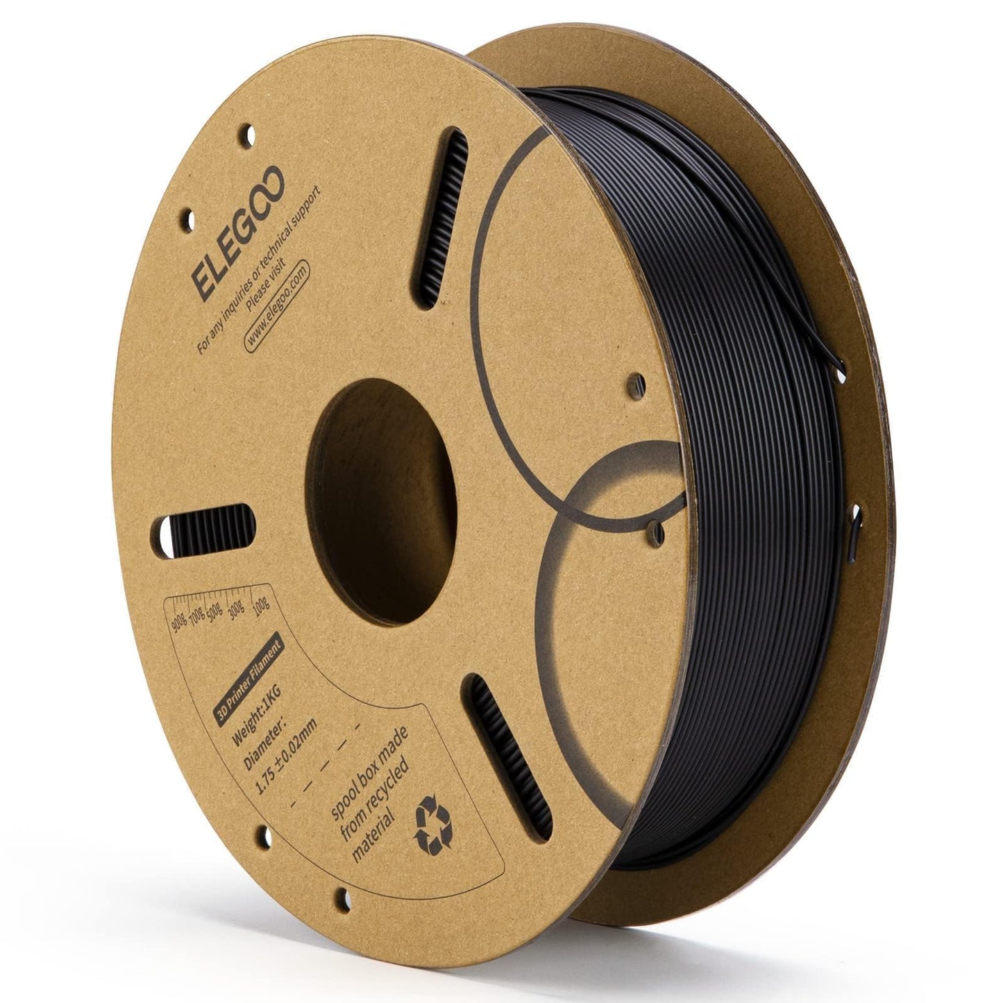 ELEGOO PLA Filament 1.75mm Black 1KG, 3D Printer Filament Dimensional Accuracy +/- 0.02mm, 1kg Cardboard Spool(2.2lbs) 3D Printing Filament Fits for Most FDM 3D Printers