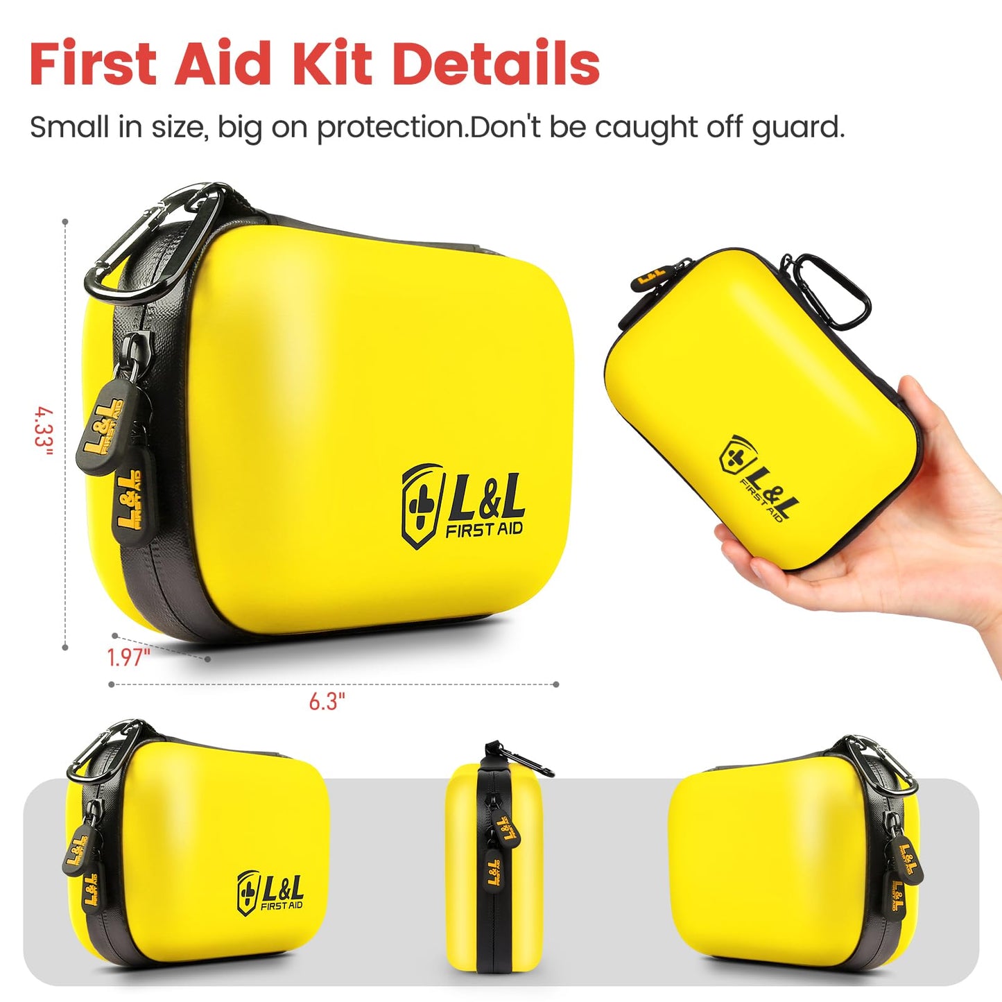 120-Piece First Aid Kit for Travel,Car & Emergency Survival - Compact Waterproof Medical Supplies with Trauma Bandages,Burn Gel & Fever Cooling Patch | Portable for Camping,Hiking,Sports(Yellow)