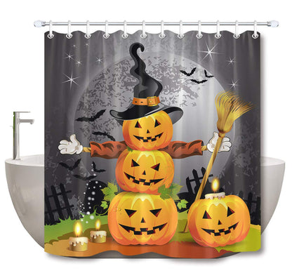 LB Halloween Pumpkins Shower Curtain Set Magic Hat Ghost Broom Bathroom Curtain Party Decor,Bath Curtain Hooks Include,72x72 inch Waterproof Polyester Fabric