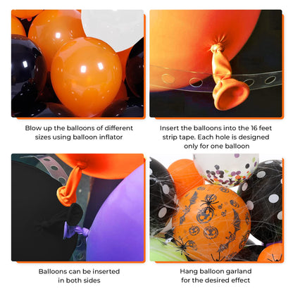 Halloween Balloon Garland Arch Kit – 98 Pcs Black, Orange, Green, Violet Latex + Bat, Pumpkin & BOO Foil Balloons with Accessories – Spooky Party Decor – DIY Kit by Vellax®