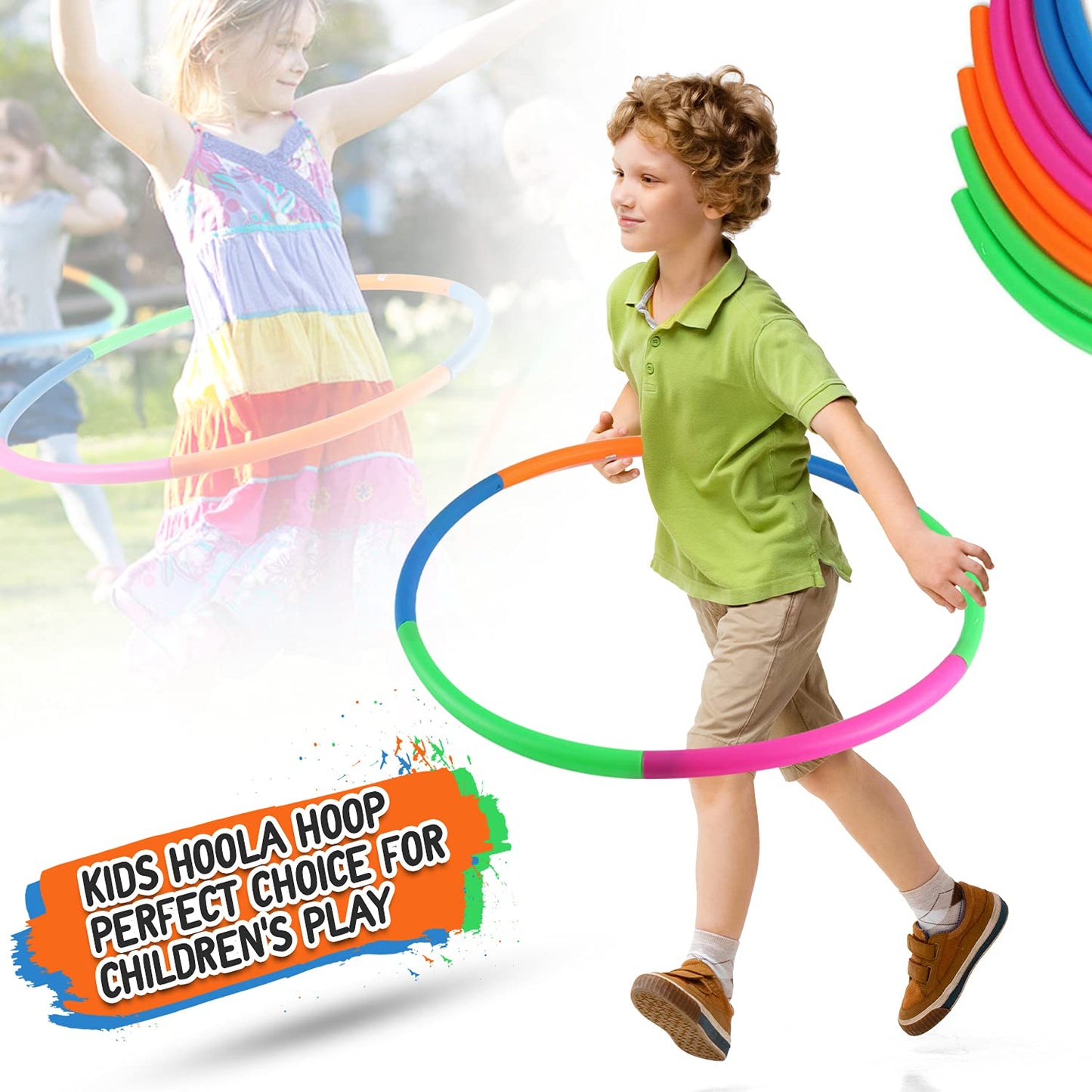 Kids Exercise Hoop, Snap Together Detachable Adjustable Weight Size Plastic Toy Hoops - Spinning Rings for Sports, Exercise, Playing, 32-Inch
