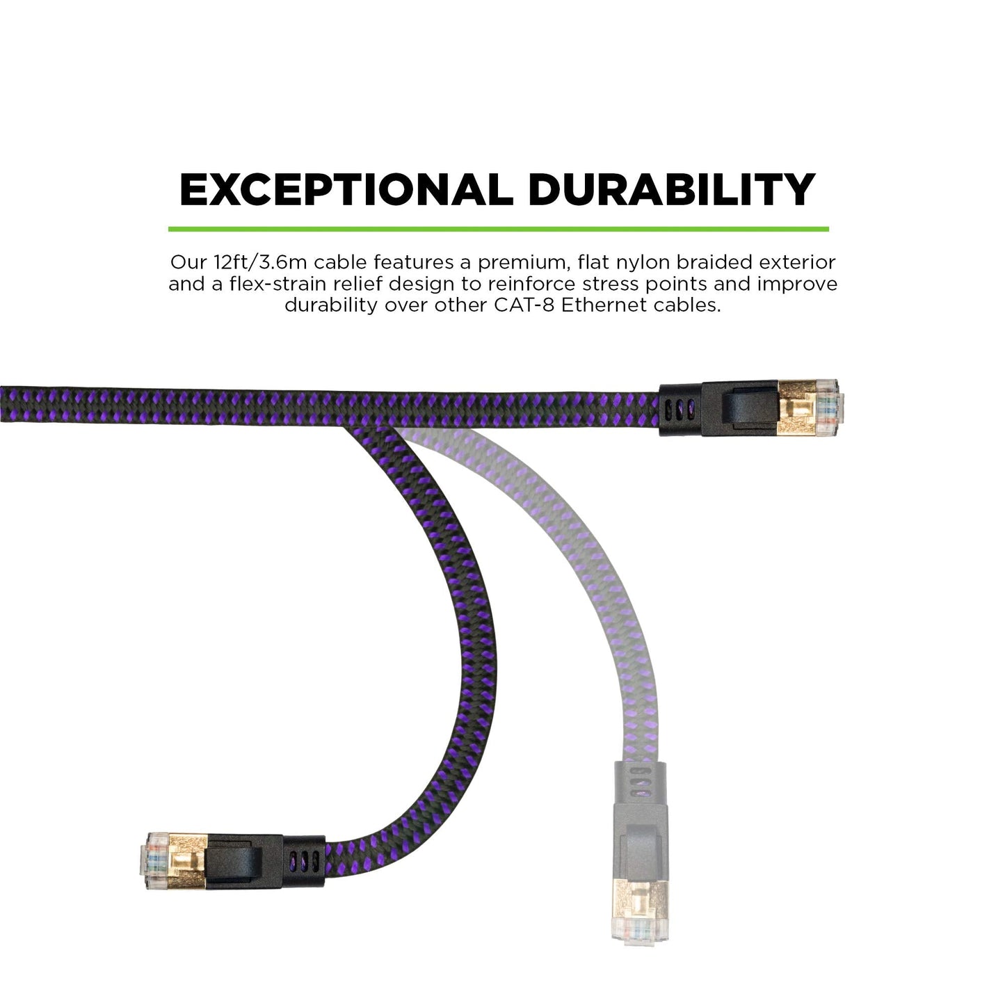 KontrolFreek 12FT CAT8 Ethernet Gaming Cable - Professional Series - Heavy Duty High Speed 26AWG Cat8 LAN Network Cable 40Gbps 2000Mhz with Gold Plated RJ45 Connector, Router, Modem