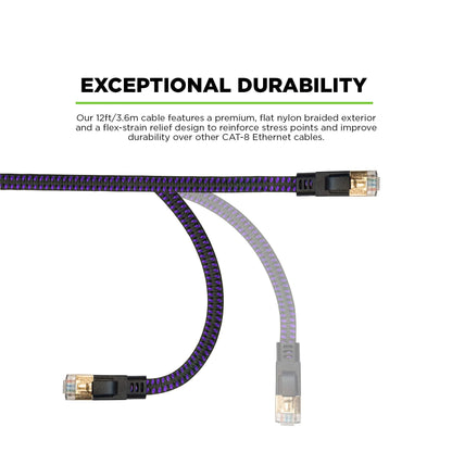 KontrolFreek 12FT CAT8 Ethernet Gaming Cable - Professional Series - Heavy Duty High Speed 26AWG Cat8 LAN Network Cable 40Gbps 2000Mhz with Gold Plated RJ45 Connector, Router, Modem