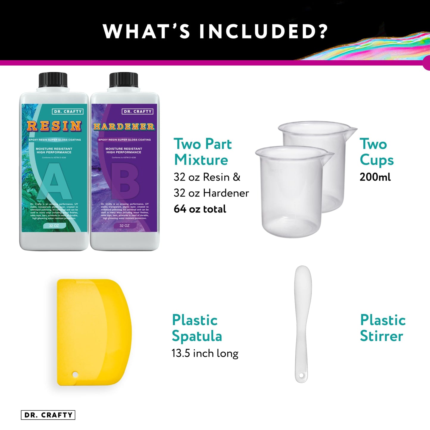 DR CRAFTY Clear Epoxy Resin Kit - For Table Top, Molds, Art, Craft, Jewelry Casting, DIY, Tumblers & Wood - 2 Part Kit, 64 Ounces