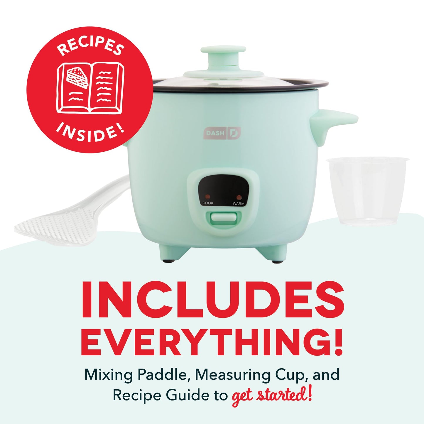 DASH Mini Rice Cooker Steamer with Removable Nonstick Pot, Keep Warm Function & Recipe Guide, .5 Quart, for Soups, Stews, Grains & Oatmeal - Aqua