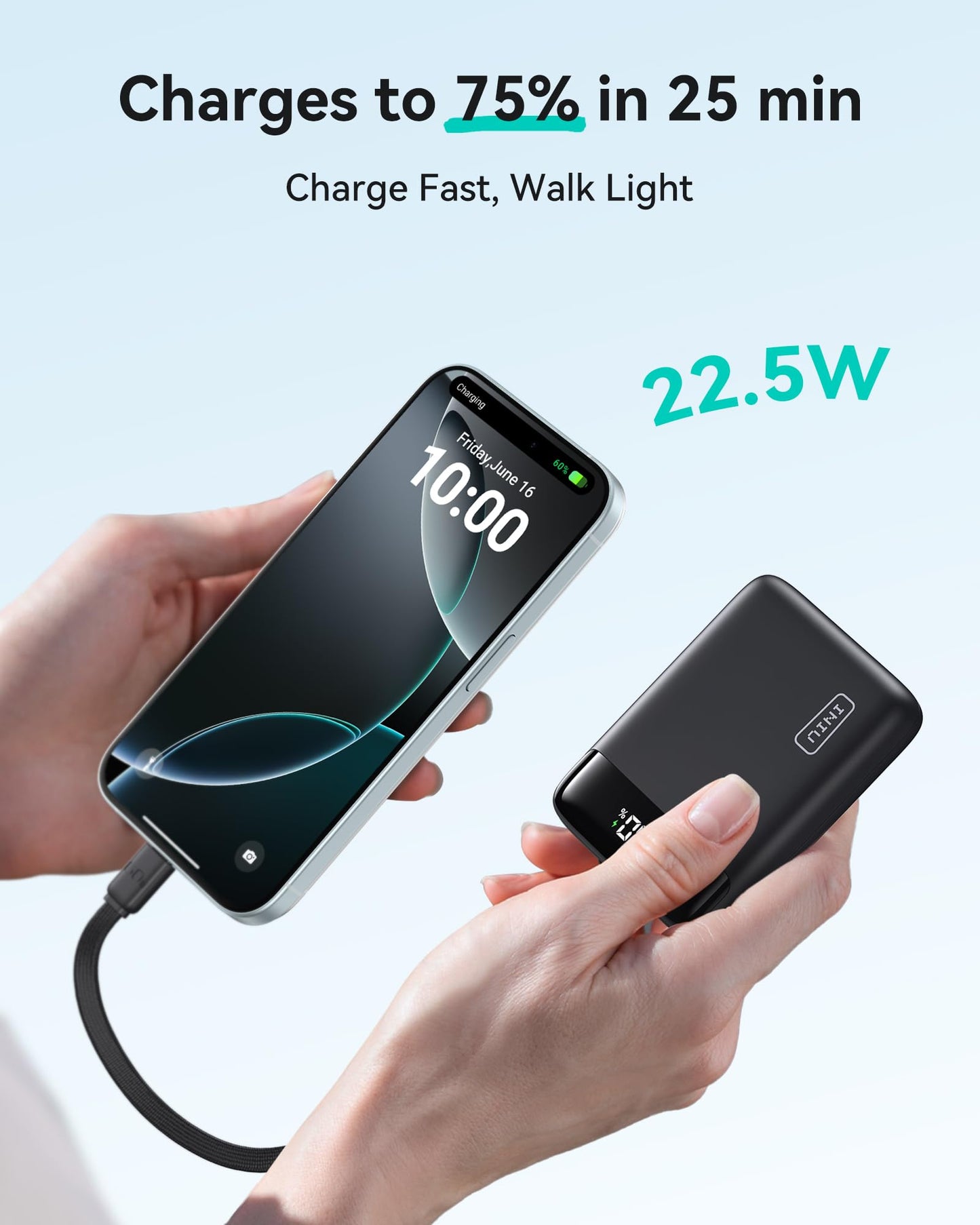 INIU Portable Charger, Smallest 22.5W 20000mAh USB C in & Out Power Bank Fast Charging, PD 3.0+QC 4.0 LED Display Phone Battery Pack Compatible with iPhone 16 15 14 13 Pro Samsung S23 Google iPad etc
