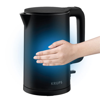 KRUPS 1.5L Electric Kettle, Cool Touch Stainless Steel Interior, Fast Boiling, one cup in 80 seconds, Double Wall, Fast Boiling, Auto Off, Keep Warm, Cordless, Black
