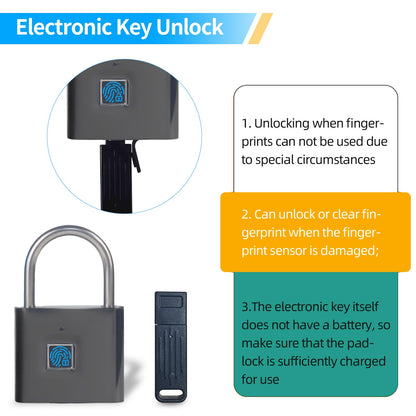 KENRONE Keyless Portable USB Charging Fingerprint Lock,Smart Padlock Quick Unlock Waterproof and Rustproof,Smart Lock for Warehouses, Gym, Schools, Homes, Office Cabinets (Black)