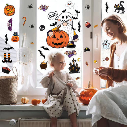Halloween Window Clings Decals,Halloween Window Glass Decorations with Cute Gnome for Party Supplies(gnome)