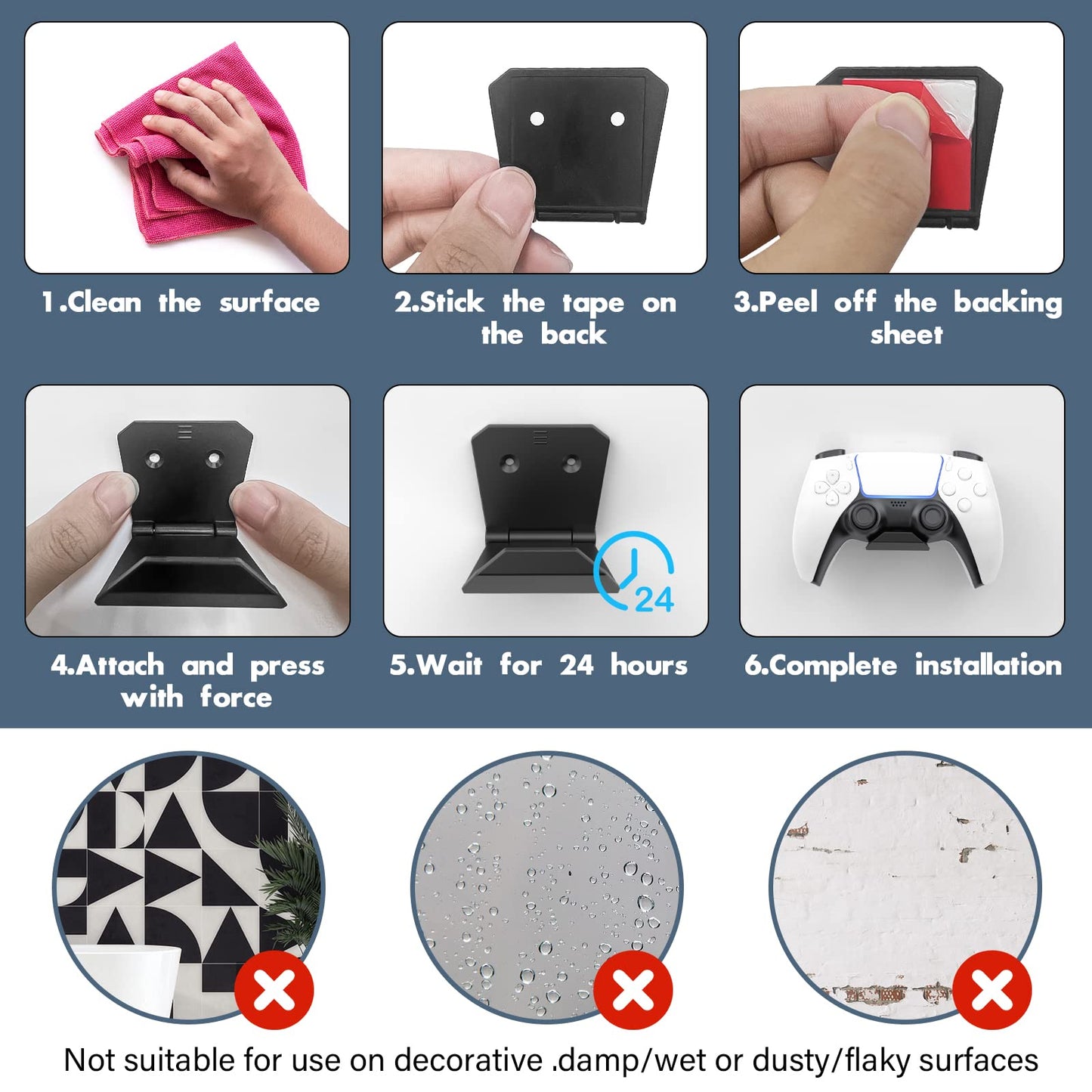 Controller Wall Mount for PS5/PS4/Xbox/Switch Controller, Adhesive PS5 Headset Holder Controller Stand for PS5 Console, 6 Pack Headphone Hanger Wall Mount Hook,PS5 Accessories Controller Headset Stand