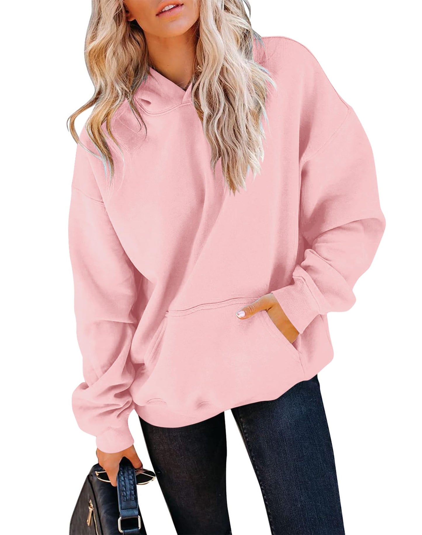 TICTICMIMI Women's Hoodies Sweatshirts Cute Long Sleeve Tops Loose Fleece Pullover Shirts with Pocket Pink
