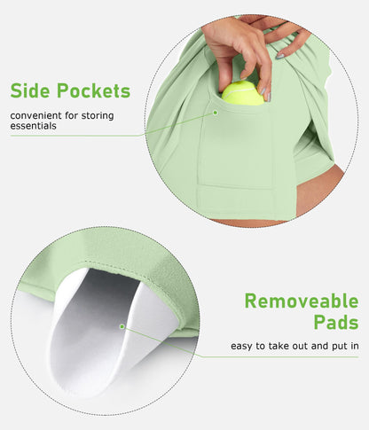 Leovqn Women Tennis Dress with Built-in Elastic Bra & Shorts Pockets for Workout Exercise Sports Athletic Dress - Light Green XL