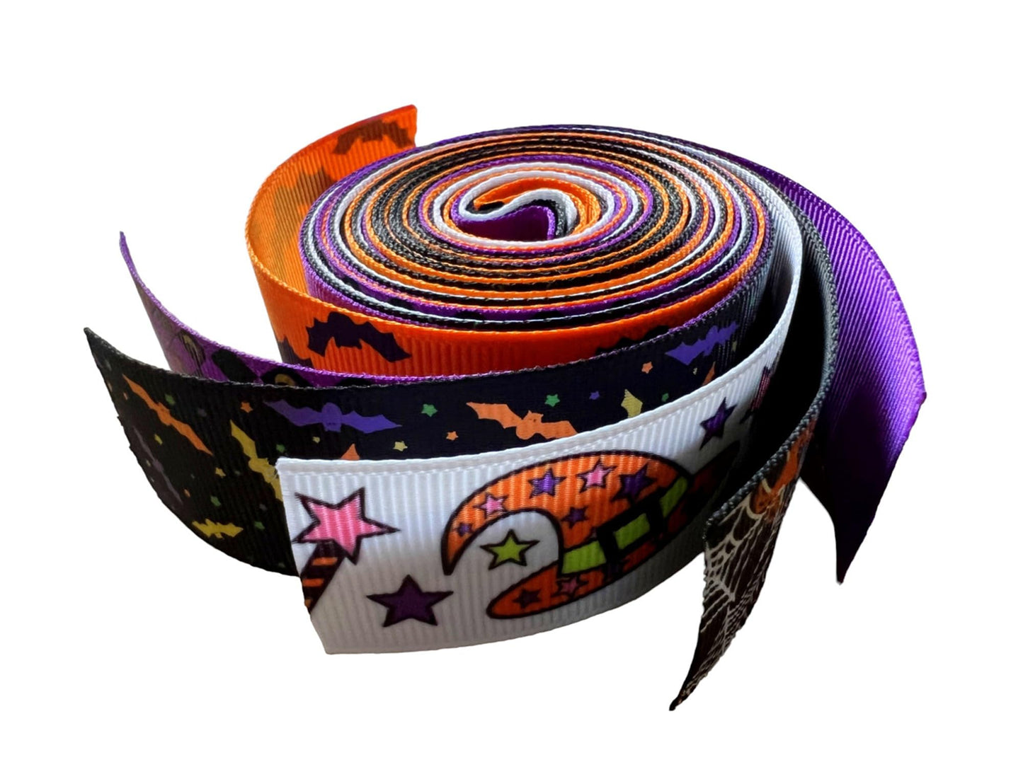 Halloween Bats Spiders Web Multicolor Printed 1 Inch Grosgrain Ribbon - 6 Yards (6 X 1 Yards)/Roll,