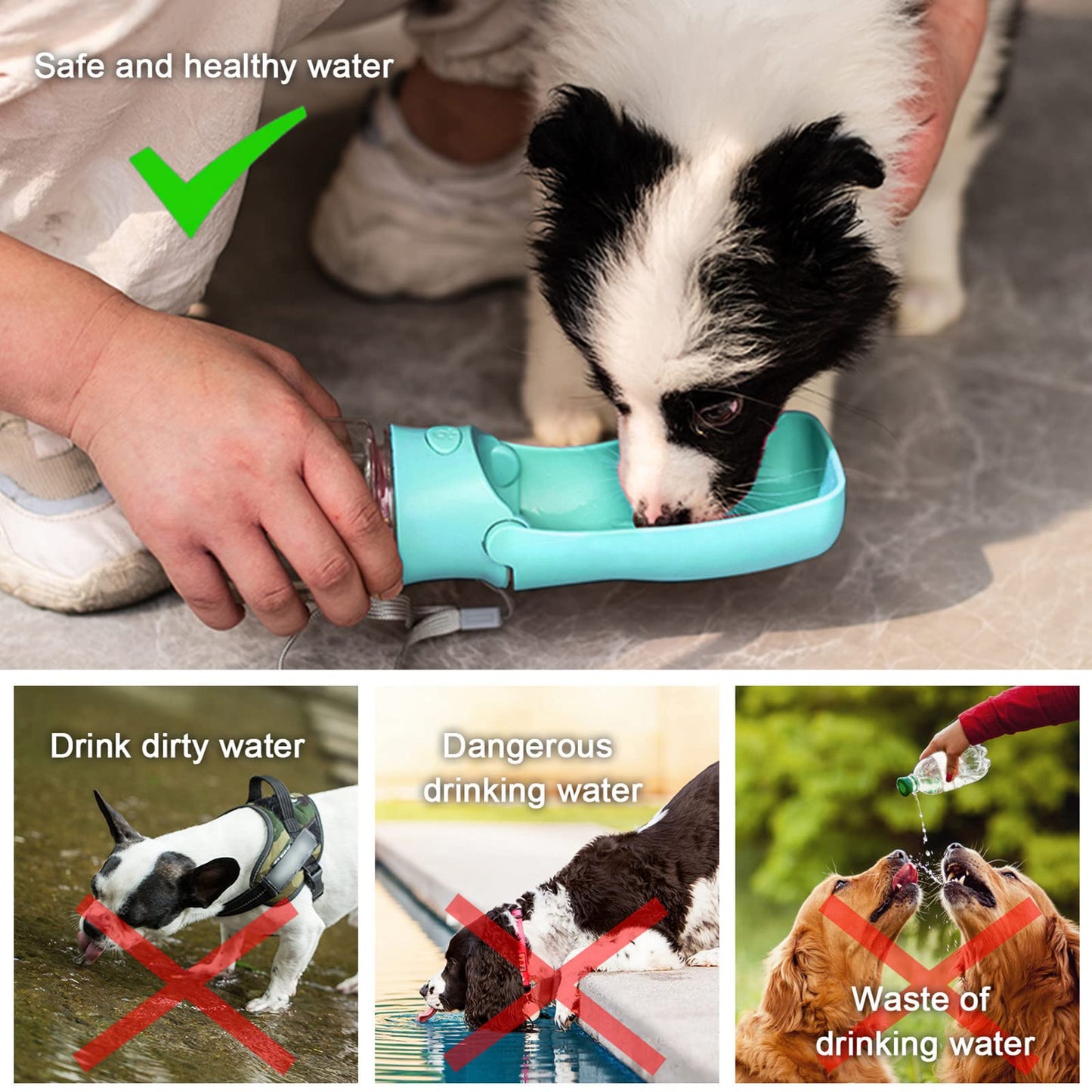 COMTENS Portable Dog Water Bottle for Walking, Leak Proof Foldable Pet Water Bottles Dispenser Bowl Travel Drink Cup for Walking Hiking Traveling
