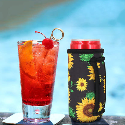 3 Pack Reusable Neoprene Insulated Can Sleeve with Handle for Soda, Energy drink, Pop, Beer, Hard Seltzer, Can Coosies For 12oz & 16oz Can, 12oz Slim can (Floral Sugar Skull(3Pack))